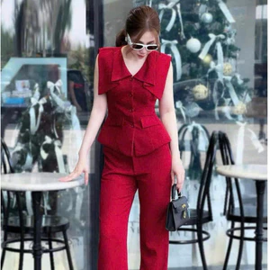 Set Bộ Nữ Kèm Quần Dài CỔ VEST PHỦ VAI Thanh Lịch Sang Chảnh