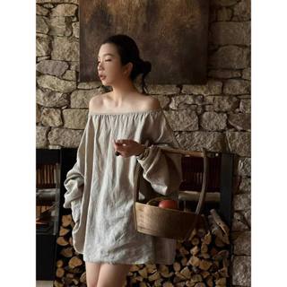 𝗗𝗲𝗻 𝗟𝗶𝗻𝗲𝗻 - |LY LINEN| - Áo trễ vai Linen dấu quần tay phồng