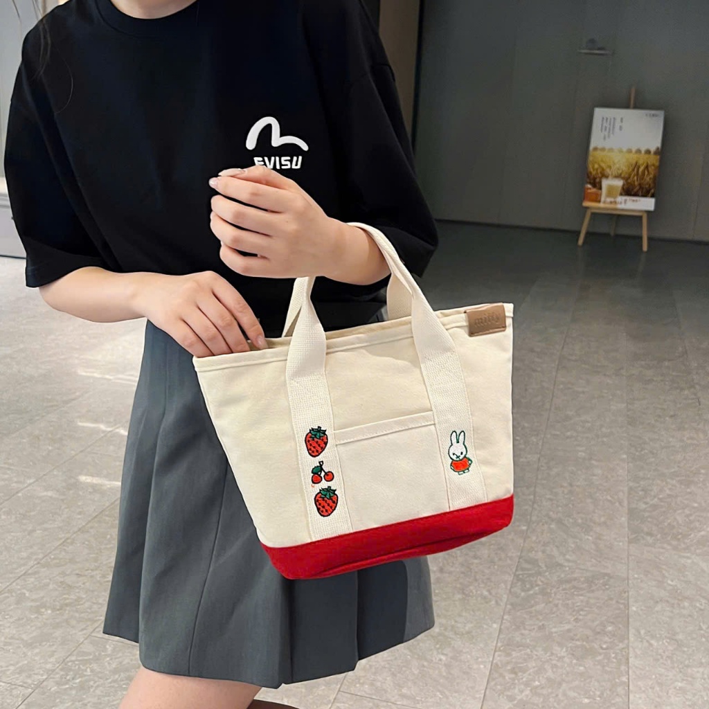 Túi xách bỉm sữa cho mẹ và bé vải canvas thêu hoạ tiết thỏ, túi xách nữ thời trang