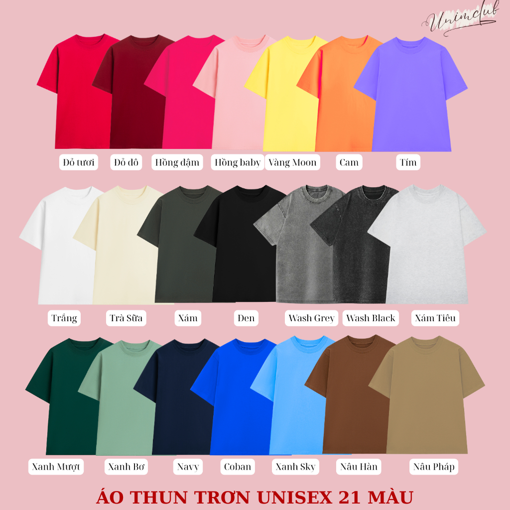 [21 Màu 250 GSM Hỏa tốc HN] Áo Thun Trơn Oversize Form Rộng Áo Boxy Basic Unisex Unim Club Cotton Việt Cao Cấp