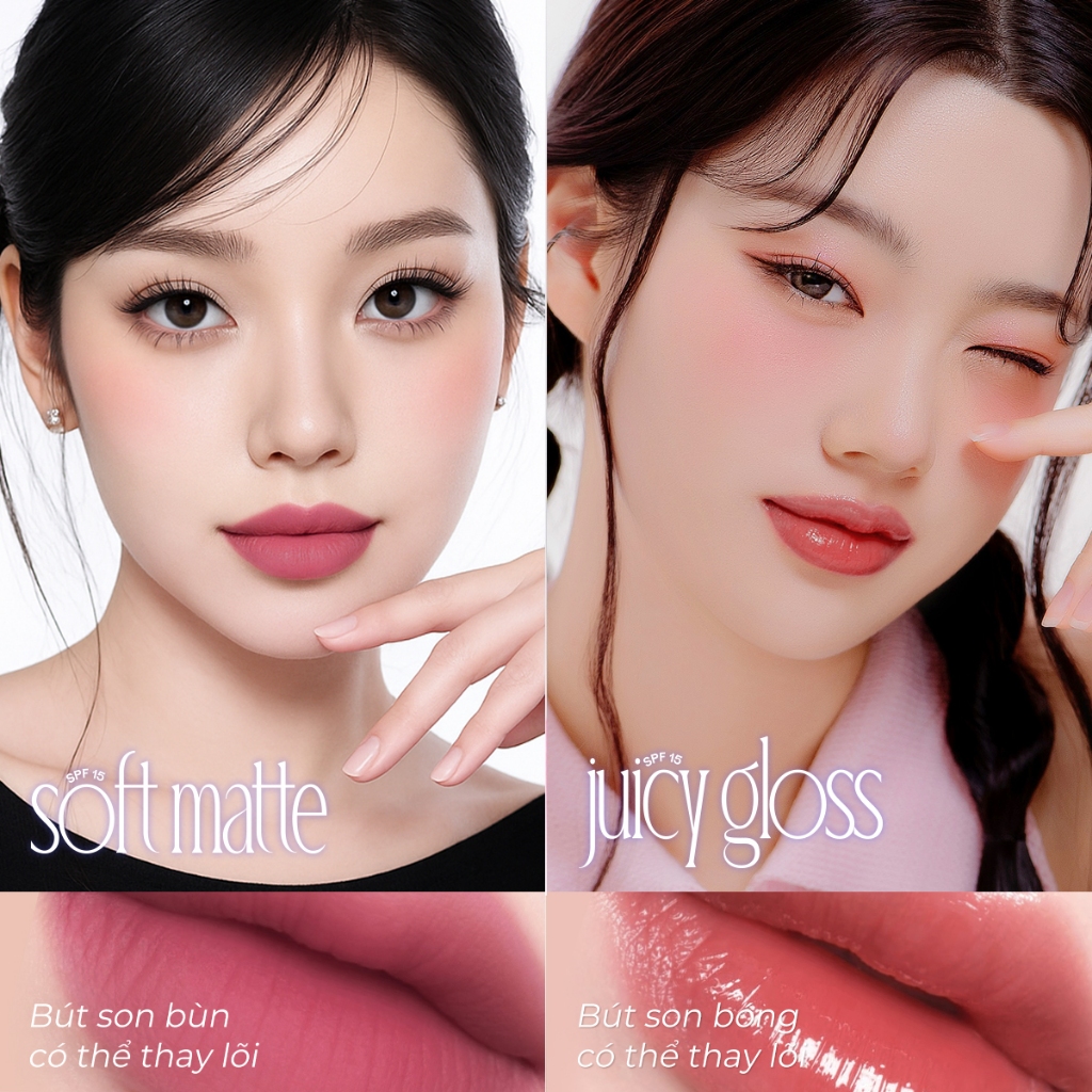 Son Bóng SACE LADY Combo son môi lâu trôi không lem có thể nạp lại (Combo son + lõi son thay thế)