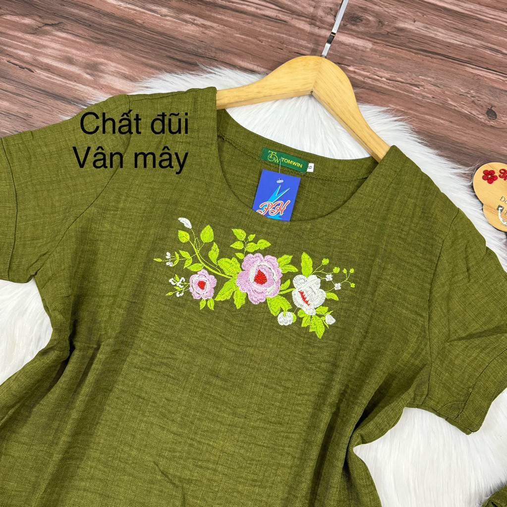 Đồ bộ trung niên đũi vân mây cao cấp thêu hoa nhiều màu đẹp 40-70kg - G25