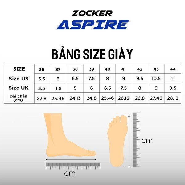 (Tăng Size) Giày Zocker Pickleball ASPIRE Chính Hãng (Tặng bình xịt khử mùi + tất đệt kim)