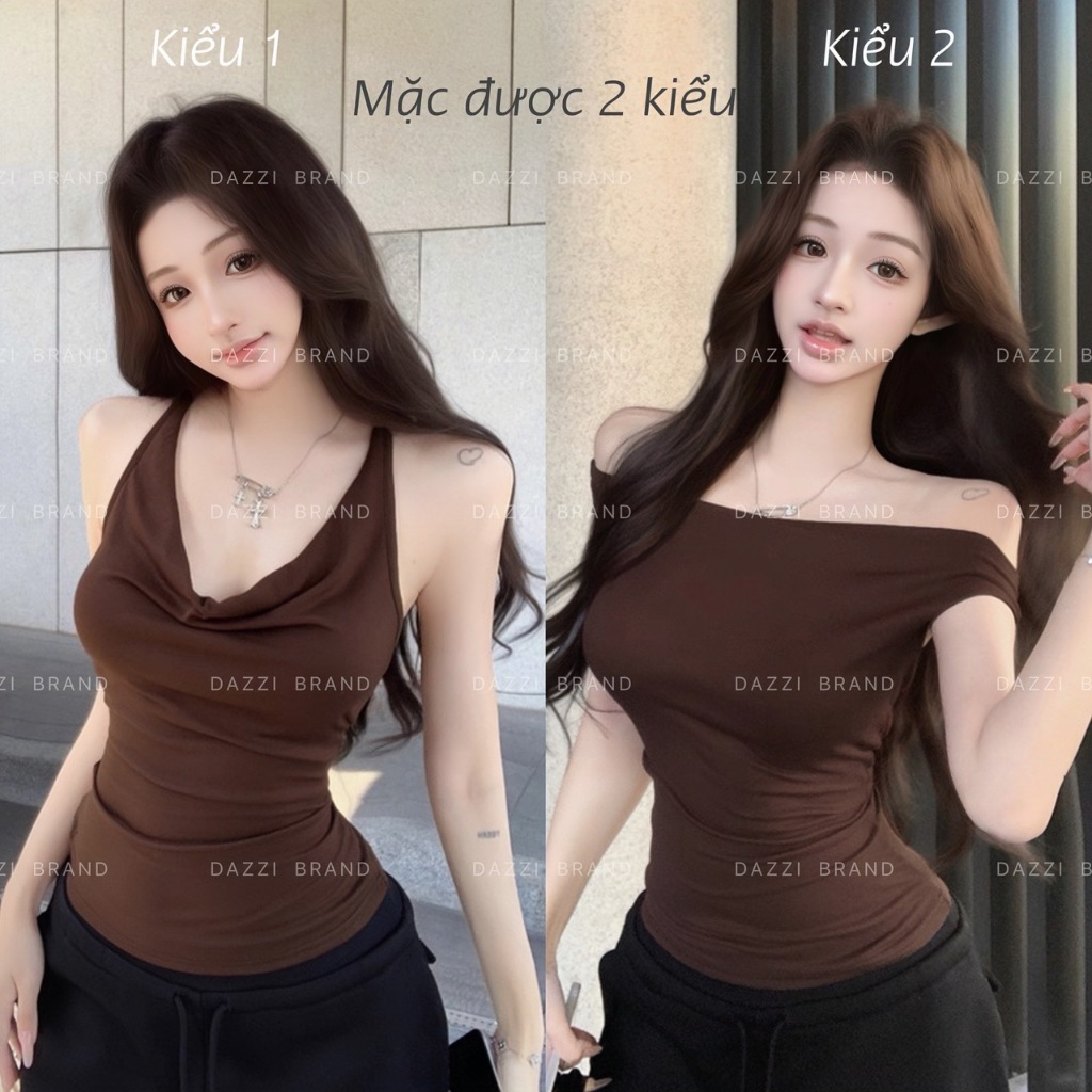 [MẶC 2 KIỂU - DEAL MỞ BÁN] Áo yếm nữ cổ đổ ôm body vải cotton mịn mát DAZZI women A040