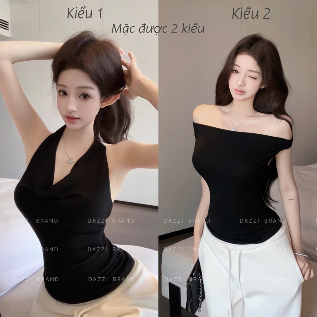 [MẶC 2 KIỂU - DEAL MỞ BÁN] Áo yếm nữ cổ đổ ôm body vải cotton mịn mát DAZZI women A040