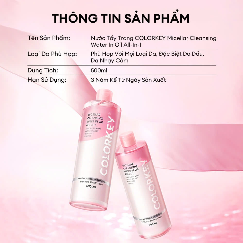 COLORKEY Nước tẩy trang 2 lớp tẩy sạch không kích ứng da 500ml | NHÍM HOUSE