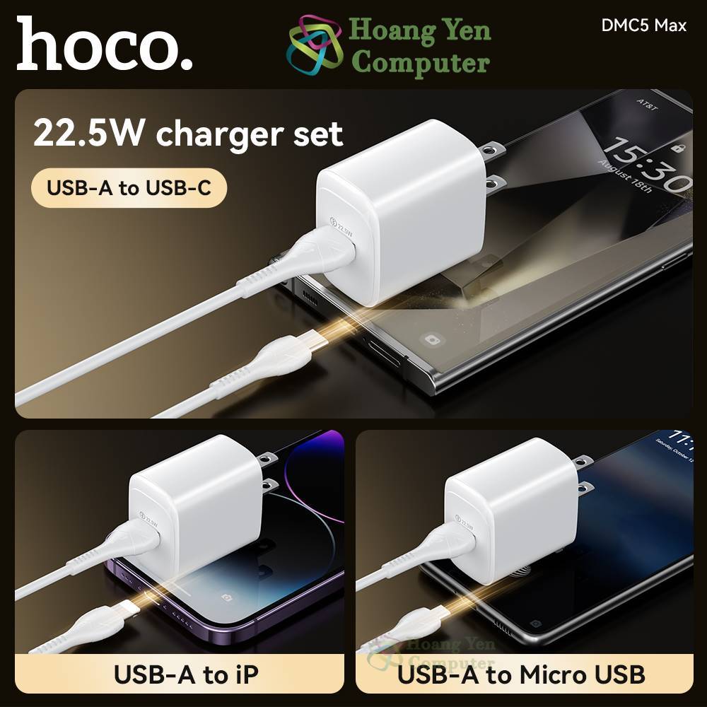 Bộ Sạc Nhanh VOOC Hoco DMC5 (VOOC 22.5W) - BH 12 Tháng | Cốc Sạc Quick Charge 18W - Hoàng Yến Computer