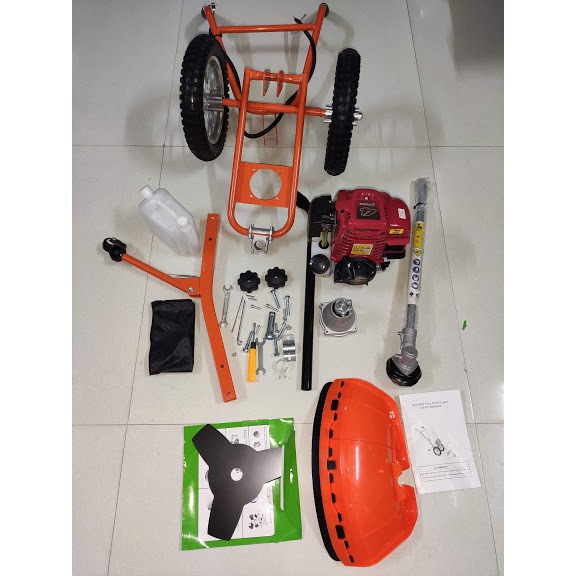 Máy cắt cỏ đẩy tay chữ Y có bánh xe lớn GX35 4 thì | Máy k phát cỏ đời mới đẩy tay an toàn, tặng kèm bát cước