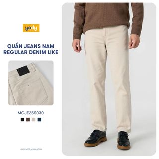 Quần jean nam YODY cạp phối cúc, form regular, chất jeans co giãn MCJE25S030