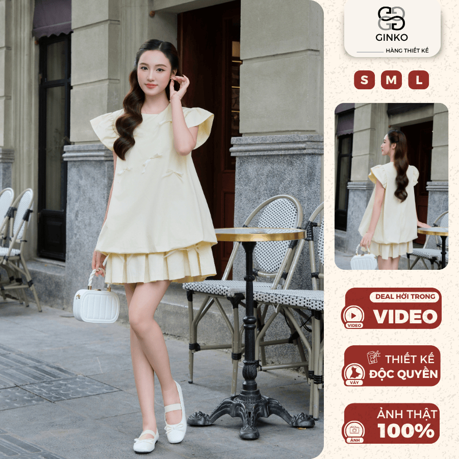 Set jump bí cánh tiên đính nơ, thiết kế công chúa mềm mại tôn dáng, dễ thương GINKO CLOTHING