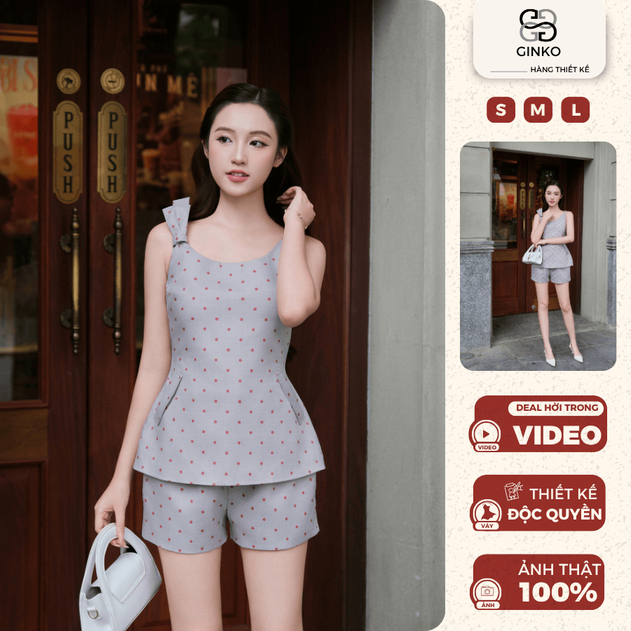 Set áo 2 dây ôm chấm bi túi bên trẻ trung kết hợp quần sooc năng động GINKO CLOTHING
