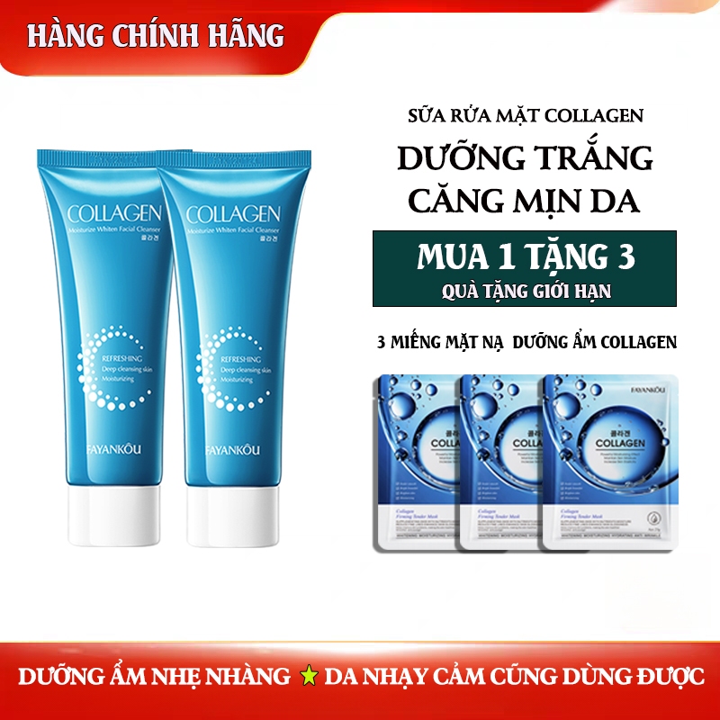 🎁【Mua 1 Tặng 3】 Sữa Rửa Mặt Collagen Sáng Da Dưỡng Ẩm 100g - Làm Sạch Nhẹ Nhàng Không Kích Ứng