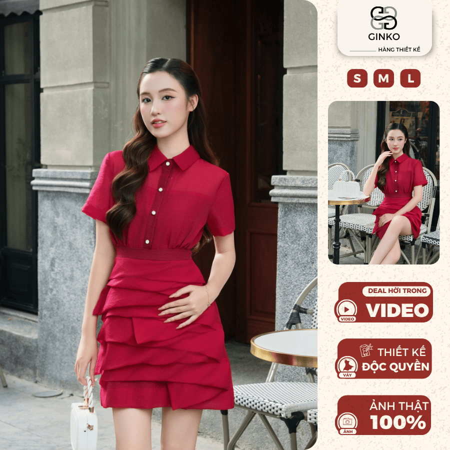 Váy thiết kế nữ dáng tầng nữ tính thanh lịch sang trọng GINKO CLOTHING