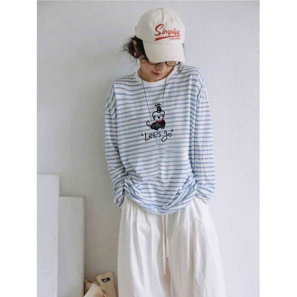 Áo thun nữ dài tay mùa thu JULY FASHION, Áo thun tay dài sọc in hình xinh xắn, Chất thun xượt mềm mịn, mùa Thu Đông