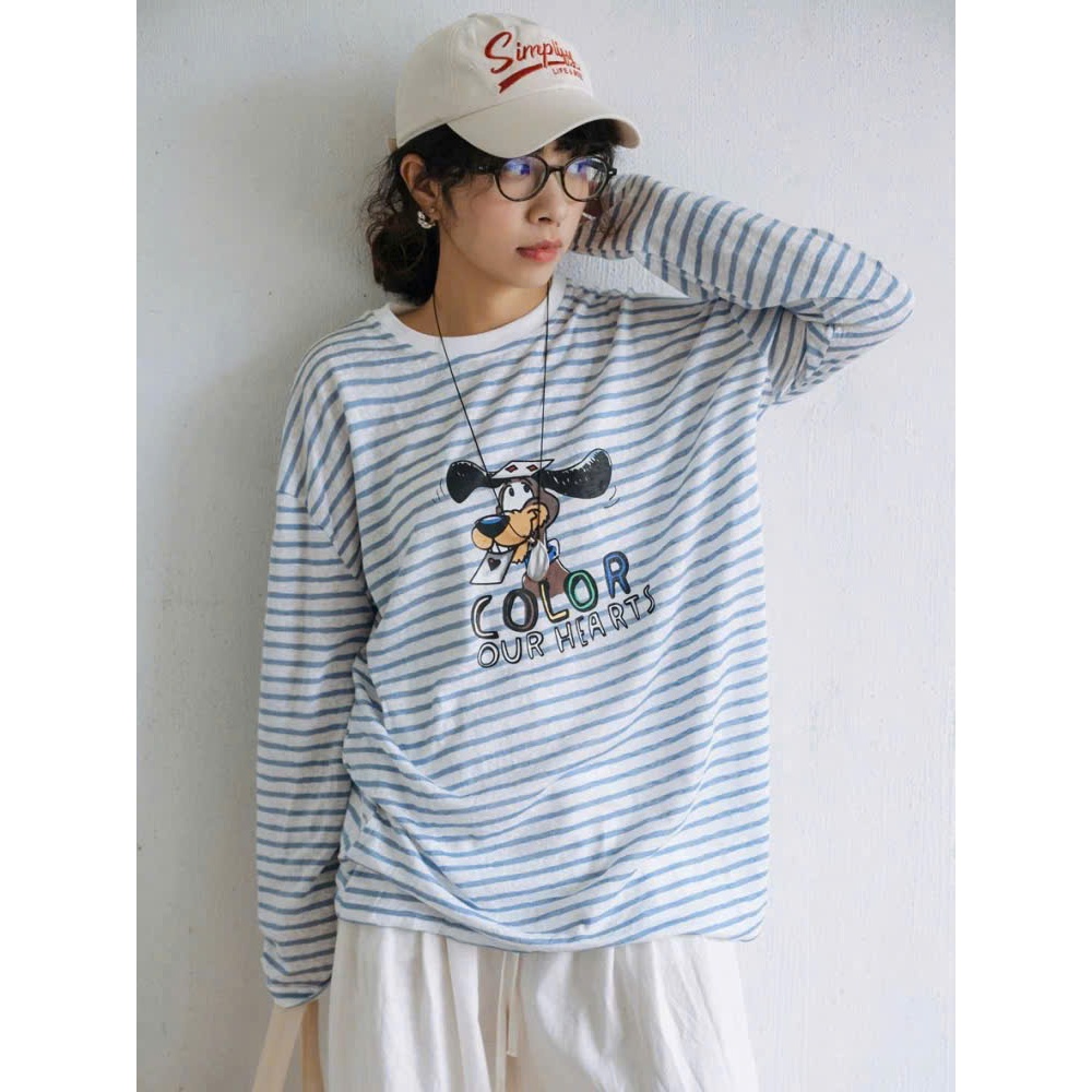 Áo thun nữ dài tay mùa thu JULY FASHION, Áo thun tay dài sọc in hình xinh xắn, Chất thun xượt mềm mịn, mùa Thu Đông
