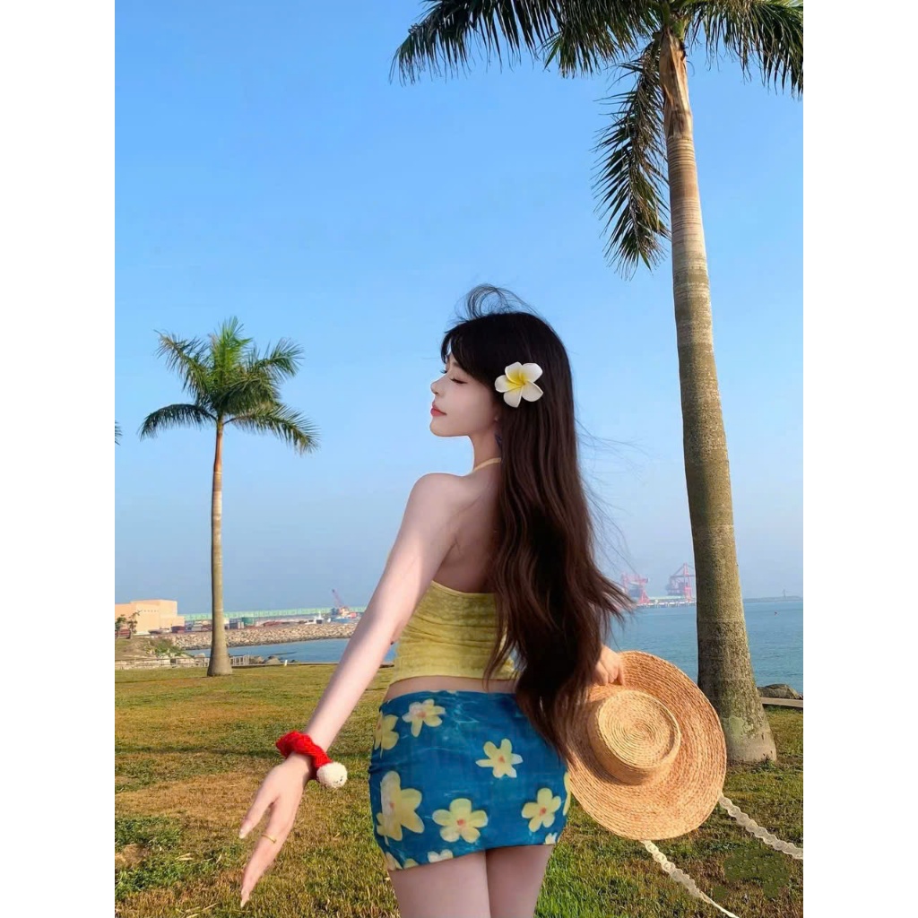 [BKN 909] Sé BiKiNi t áo ren hai lớp có mút ngực dày dặn BRA ỐNG VÁY HOA  in 3d chuẩn hình có lót quần đầy đủ cao cấp