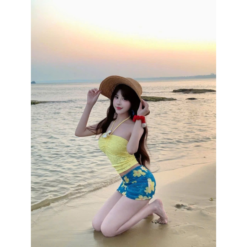 [BKN 909] Sé BiKiNi t áo ren hai lớp có mút ngực dày dặn BRA ỐNG VÁY HOA  in 3d chuẩn hình có lót quần đầy đủ cao cấp