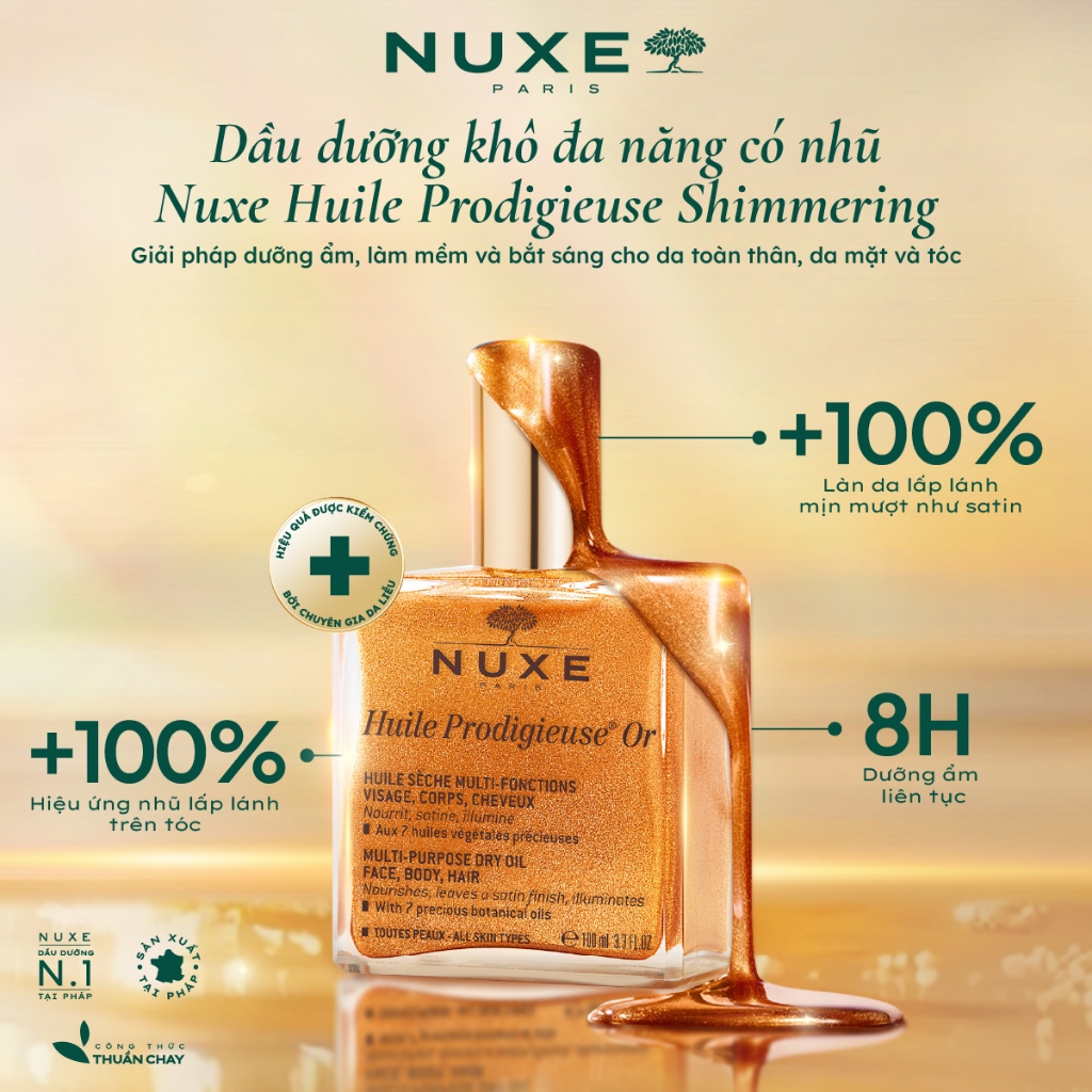 [Chỉ 6-7.7 - Tặng Quà 450K] Dầu khô có nhũ Nuxe Huile Prodigieuse Shimmering Dry Oil 50ml