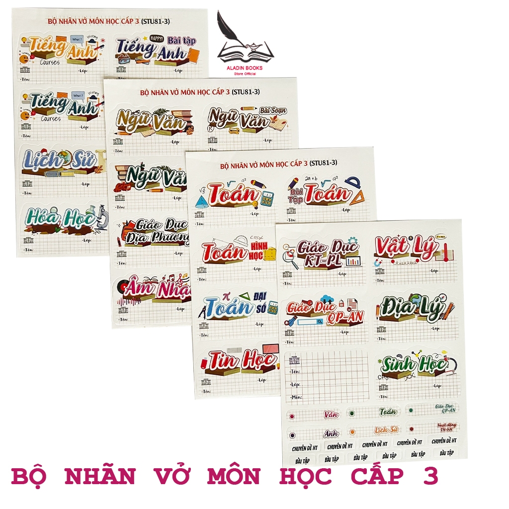 Bộ Nhãn Vở Môn Học Cho Học Sinh Cấp 1-2-3 Đầy Đủ Môn- Thiết Kế Đẹp- Dễ Bóc Dán
