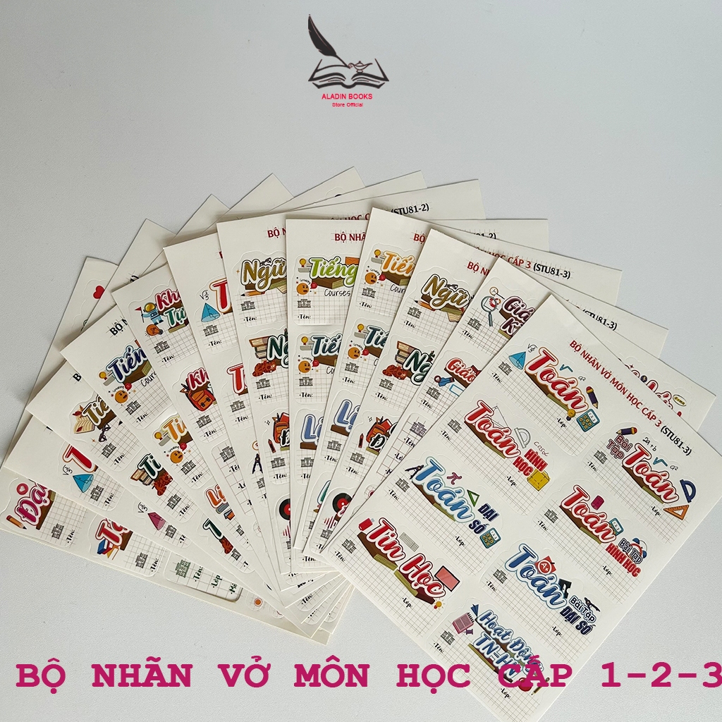 Bộ Nhãn Vở Môn Học Cho Học Sinh Cấp 1-2-3 Đầy Đủ Môn- Thiết Kế Đẹp- Dễ Bóc Dán