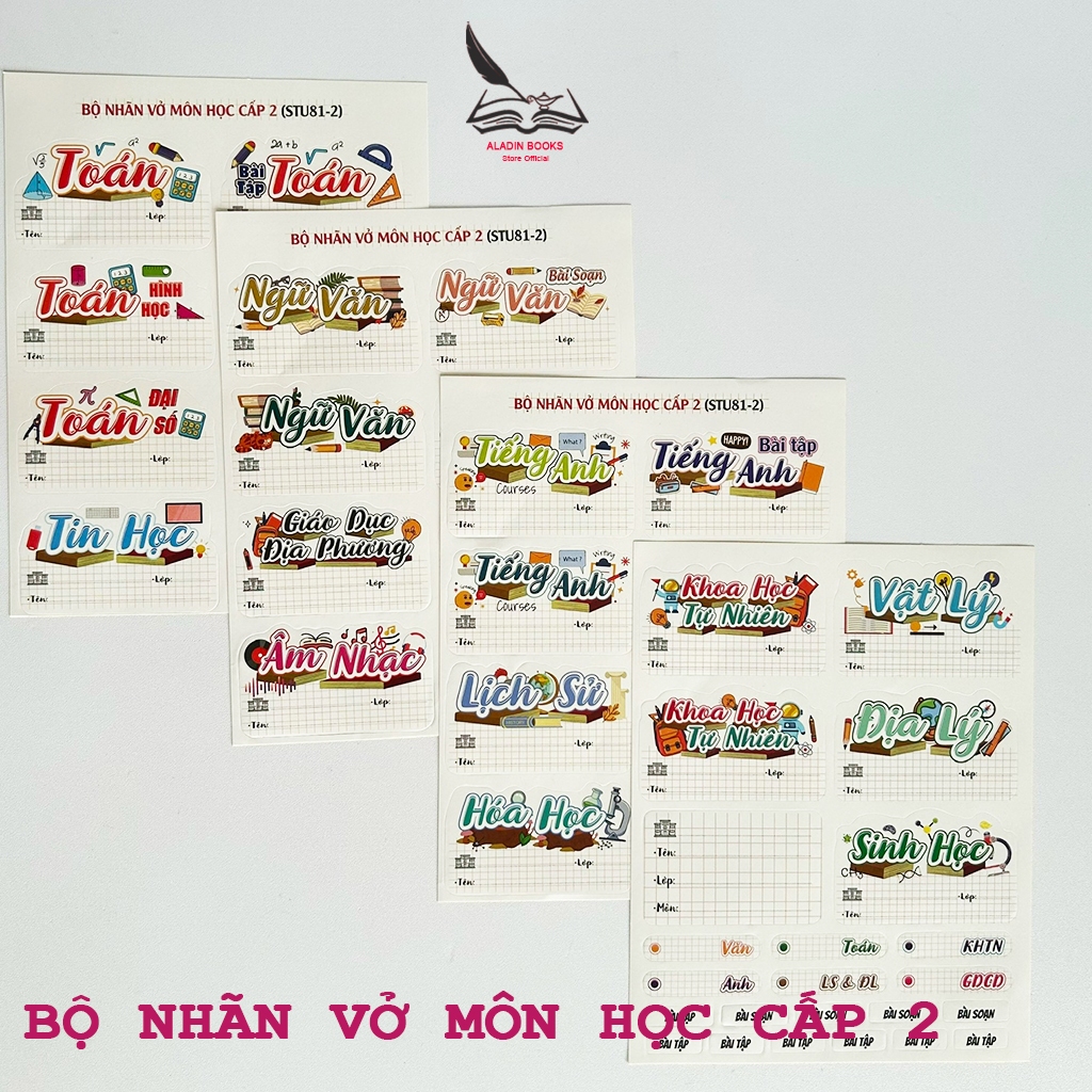 Bộ Nhãn Vở Môn Học Cho Học Sinh Cấp 1-2-3 Đầy Đủ Môn- Thiết Kế Đẹp- Dễ Bóc Dán