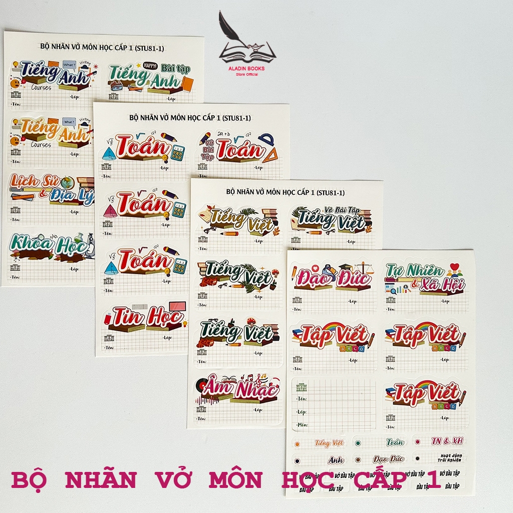 Bộ Nhãn Vở Môn Học Cho Học Sinh Cấp 1-2-3 Đầy Đủ Môn- Thiết Kế Đẹp- Dễ Bóc Dán