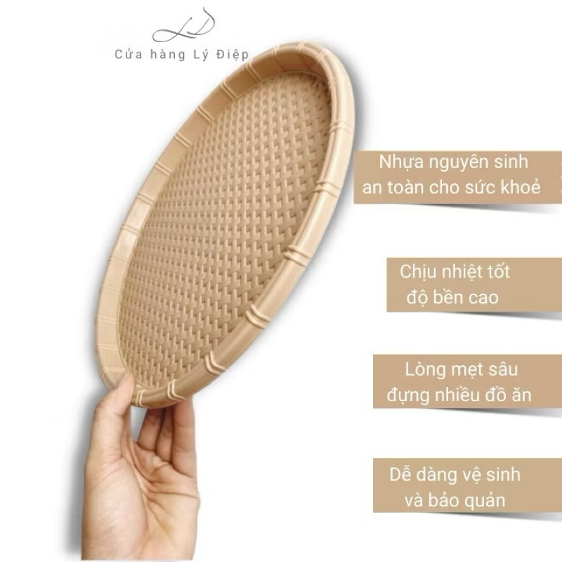 Mẹt Nhựa Tròn Giả Mây Tre – Dĩa Nhựa Đựng Bún Đậu, Đồ Ăn Vặt, Mâm Trang Trí Nhiều Size AMIZIN