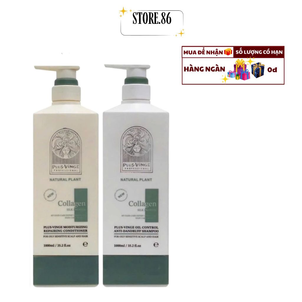 Dầu Gội Xả Plus Vinge Collagen 1000ml | Chăm Sóc Tóc Khô Xơ, Mềm Mượt & Bóng Khỏe Chuẩn Salon