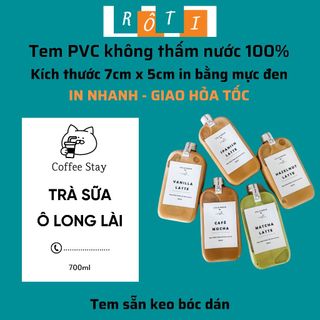 50 Tem dán chai nhựa cafe trà sữa không thấm nước kích thước 7x5cm