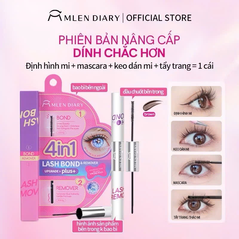 MLEN DIARY Keo 2 đầu Mascara 4in1 KEO Kết Hợp Dung Dịch Tẩy Keo | NHÍM HOUSE