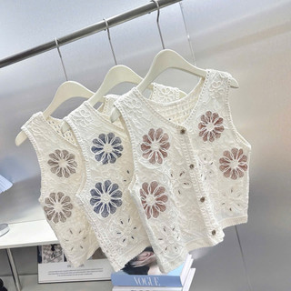LT - Áo len nữ sát nách tanktop len đan mix vải thô boi hoa thêu siêu mềm mát 1035