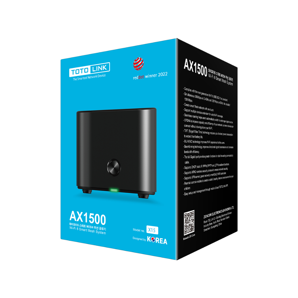 [Hỏa Tốc]Bộ phát wifi Mesh Wi-Fi 6 AX1500 Băng Tần Kép Gigabit TOTOLINK X15 1-Pack