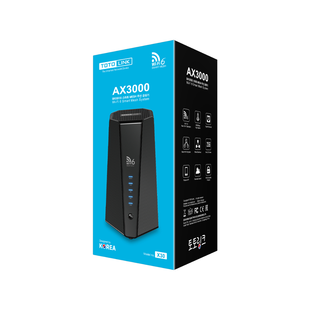 [Hỏa Tốc]Bộ phát wifi Mesh Wi-Fi 6 AX3000 Băng Tần Kép Gigabit TOTOLINK X30 1-Pack, Tốc độ siêu khủng