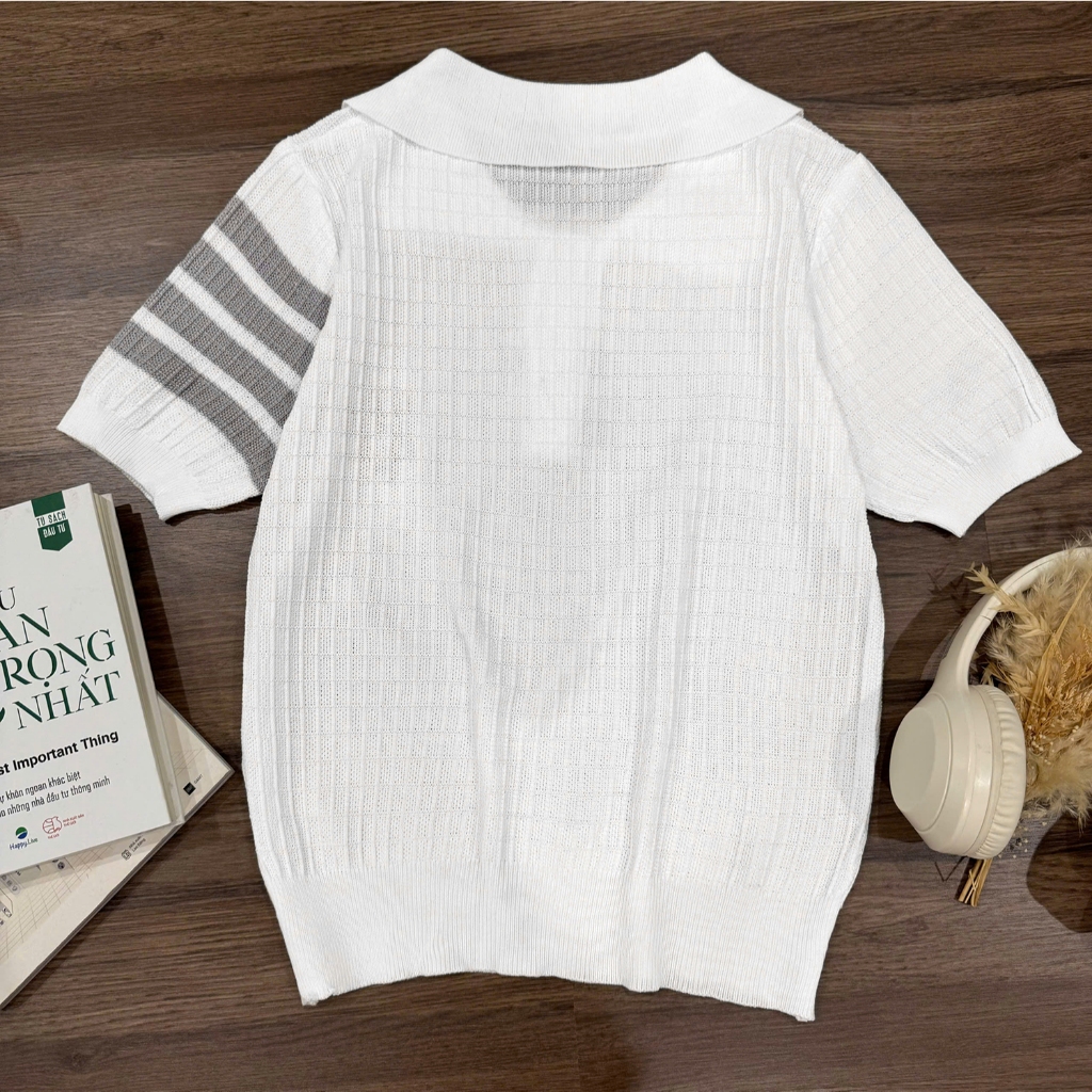 Áo Len Mirage Trắng Sọc Tay Local Brand Chất Len Mongtoghi Mềm Mịn Thoáng Mát.