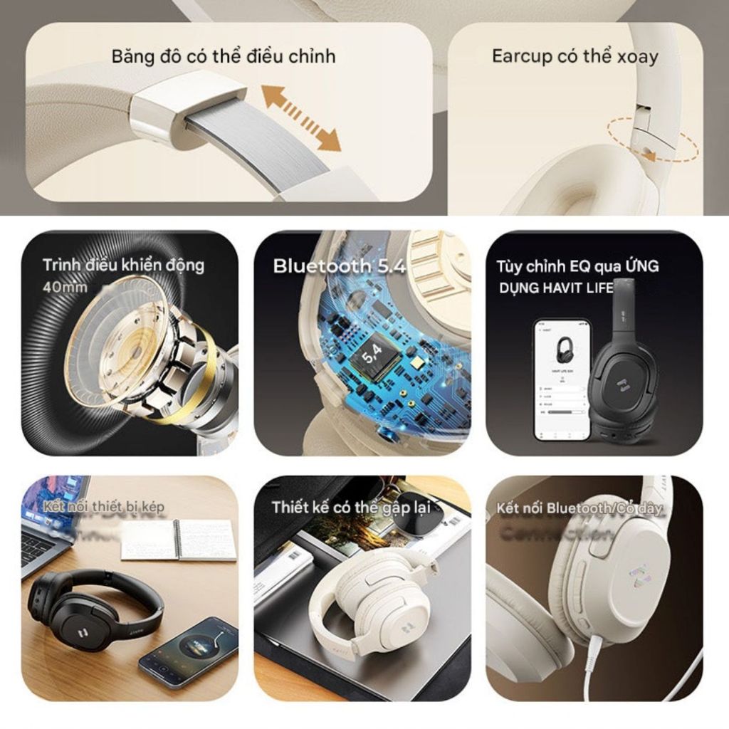 Tai nghe Headphone Bluetooth HAVIT LIFE NC02H, BT 5.4, ANC -30dB, Driver 40mm, App Điều Chỉnh, Nghe 50H - Chính hãng | BigBuy360 - bigbuy360.vn