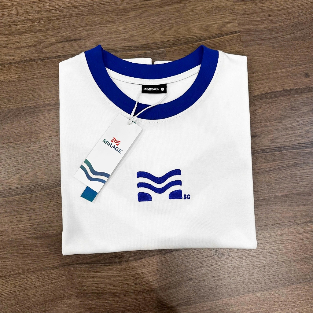 Áo Thun Mirage Trắng Logo Xanh Trendy Local Brand Chất 100% Cotton Mềm Mịn Thoáng Mát.