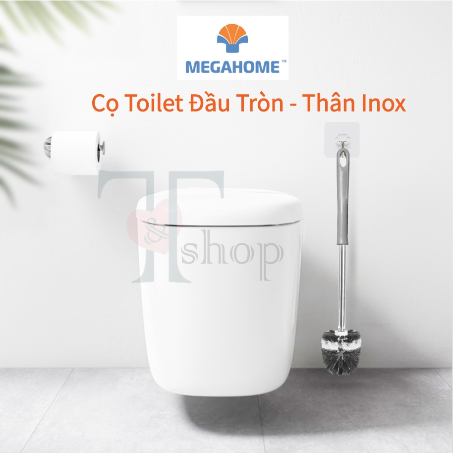 [HỎA TỐC] Cây Cọ Cước Chà Toilet, Cọ Chà Bồn Cầu Đầu Tròn Lông Cước Dầy Dặn Cán Inox MEGAHOME Hộp Đựng Kiểu Dán Tường