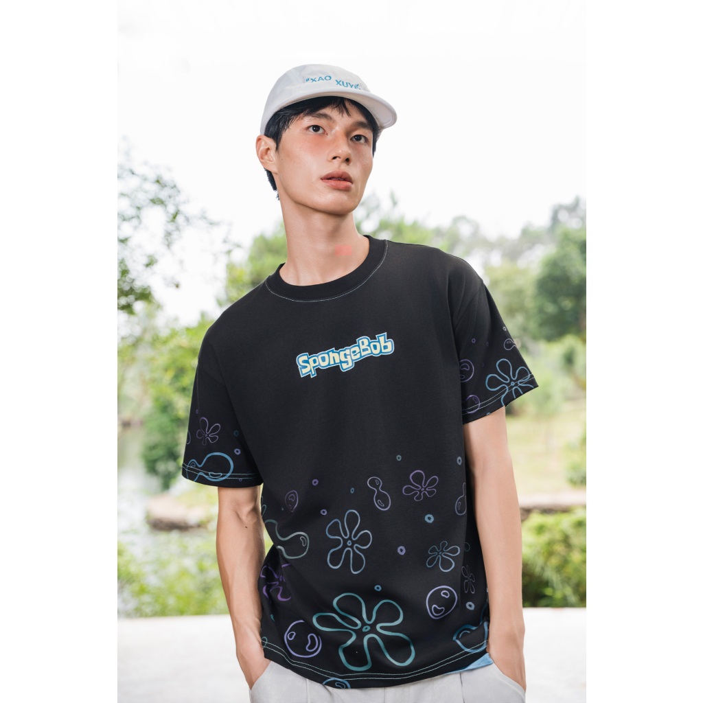 Áo Thun BOO Unisex Overfit Cotton In tràn Họa Tiết Bọt Biển Hoạt Hình