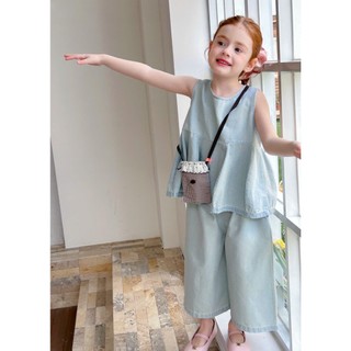 [B&G] Sét bộ jean bò áo sát nách kèm quần lửng cho bé gái từ 12-45kg(2-12 tuổi)