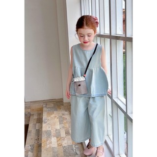 [B&G] Sét bộ jean bò áo sát nách kèm quần lửng cho bé gái từ 12-45kg(2-12 tuổi)