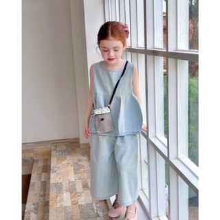 [B&G] Sét bộ jean bò áo sát nách kèm quần lửng cho bé gái từ 12-45kg(2-12 tuổi)