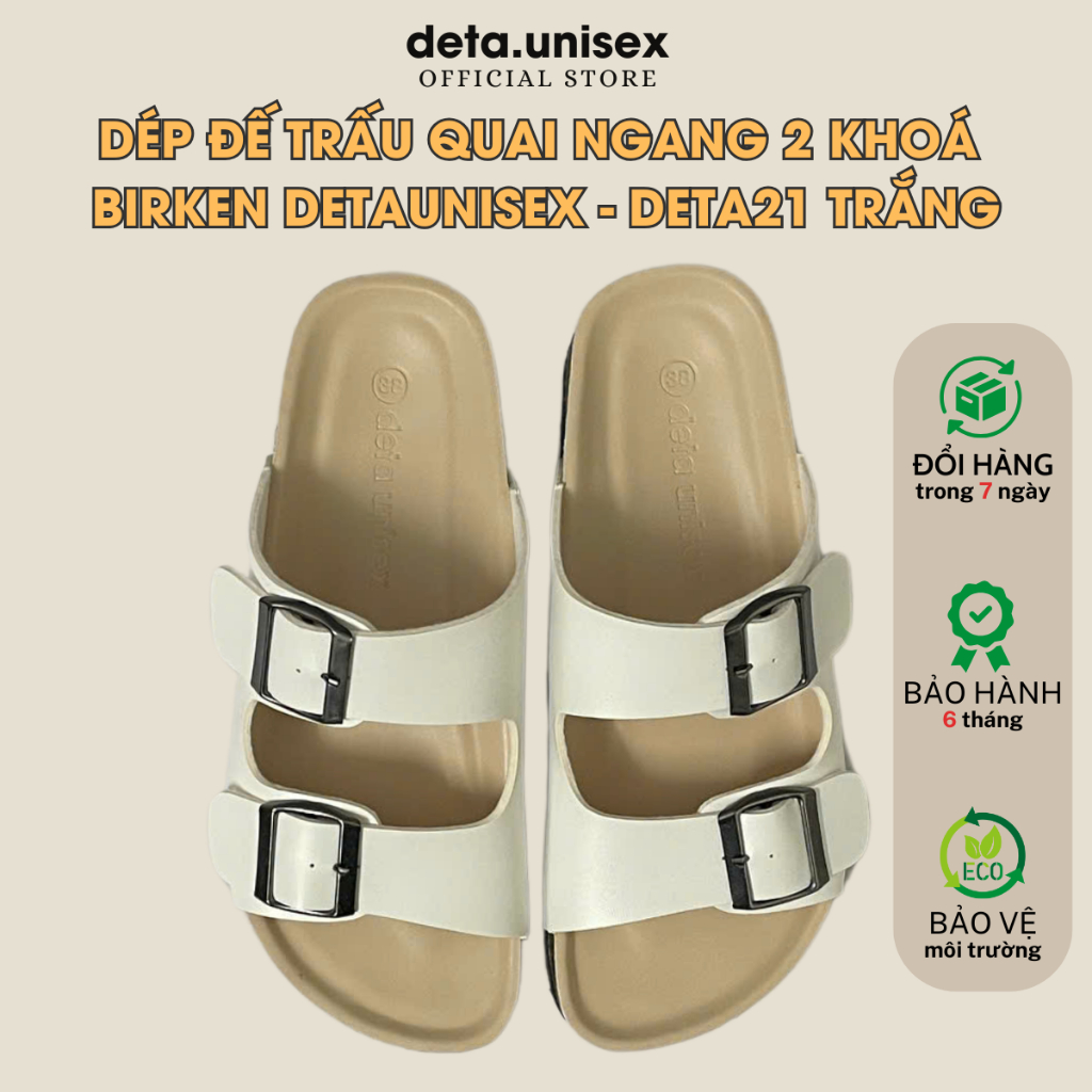 Dép đế trấu quai ngang 2 khoá Birken phong cách văn phòng DETAUNISEX - DETA21 TRẮNG