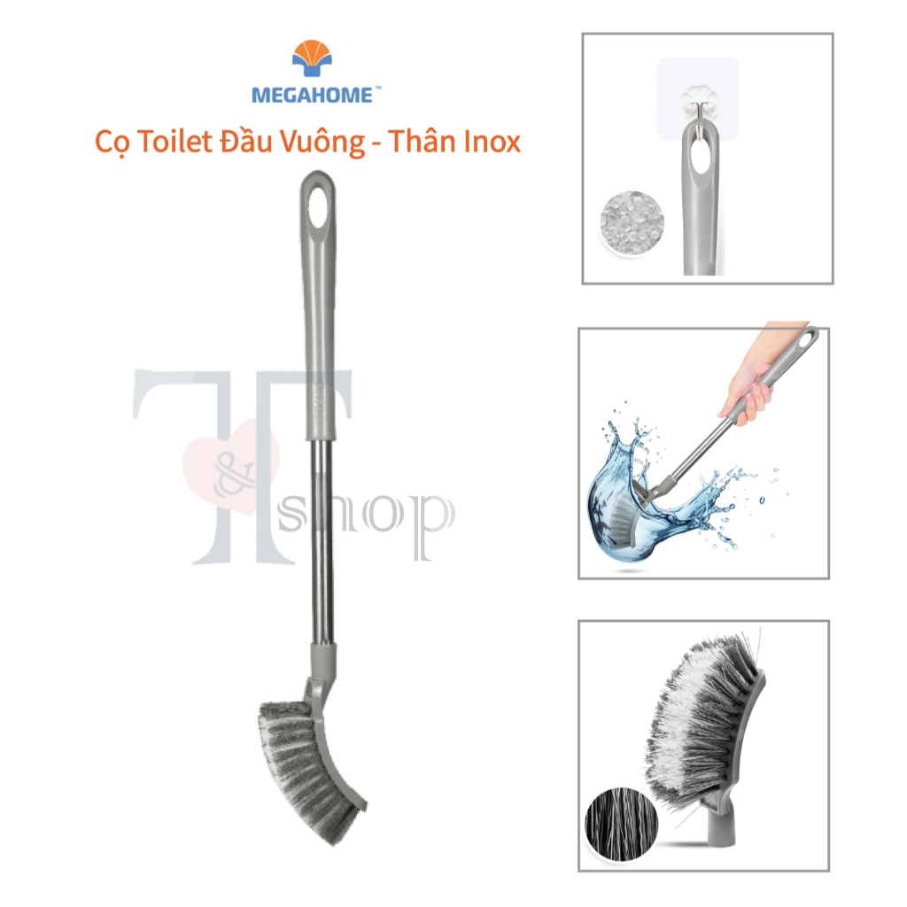 [HOẢ TỐC] Cây Cọ Chà Toilet Đầu Vuông MEGAHOME Cọ Chà Bồn Cầu Chất Liệu Lông Cước, Dầy Dặn, Cán Inox