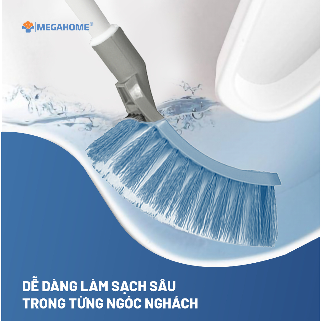 [HOẢ TỐC] Cây Cọ Chà Toilet Đầu Vuông MEGAHOME Cọ Chà Bồn Cầu Chất Liệu Lông Cước, Dầy Dặn, Cán Inox