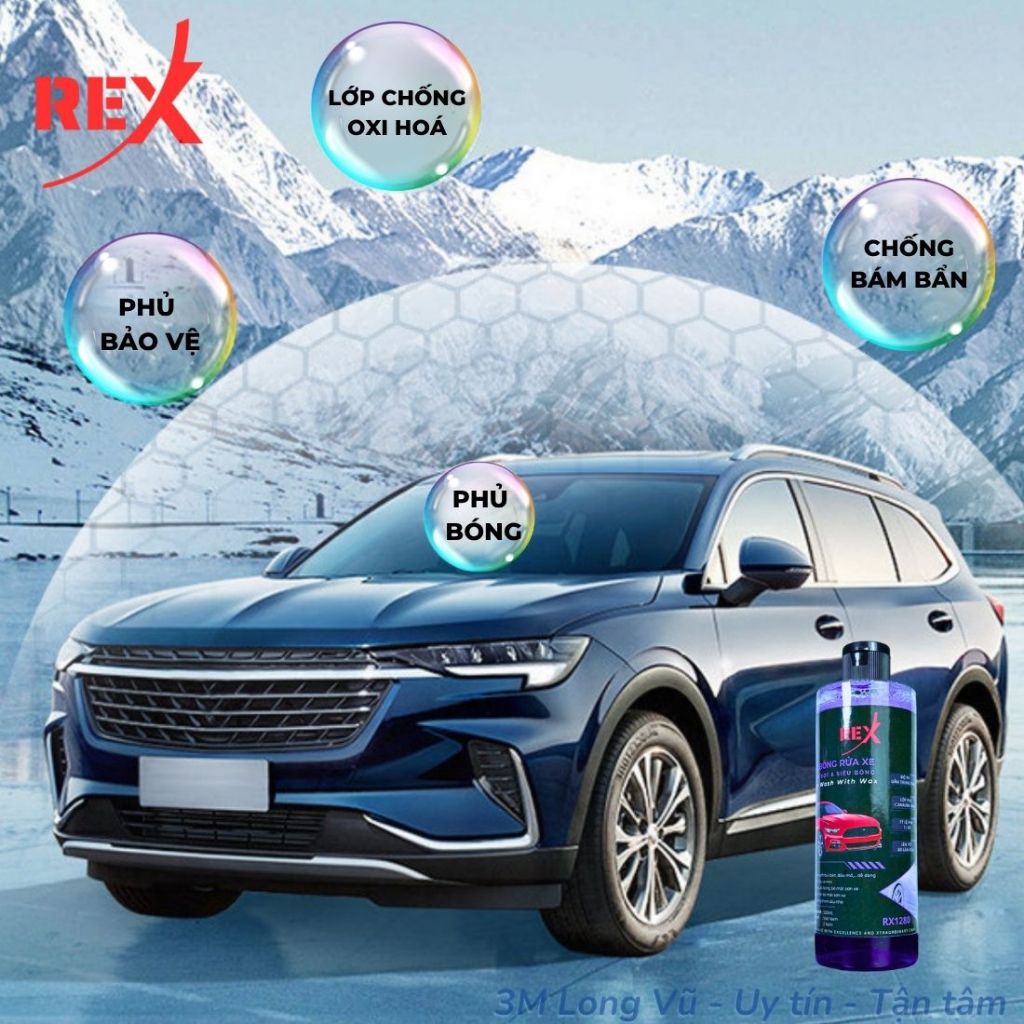 Combo 2 chai nước rửa xe bọt tuyết REX (Tặng Khăn & Cọ đen rửa xe ngẫu nhiên) rửa xe ô tô, xe máy