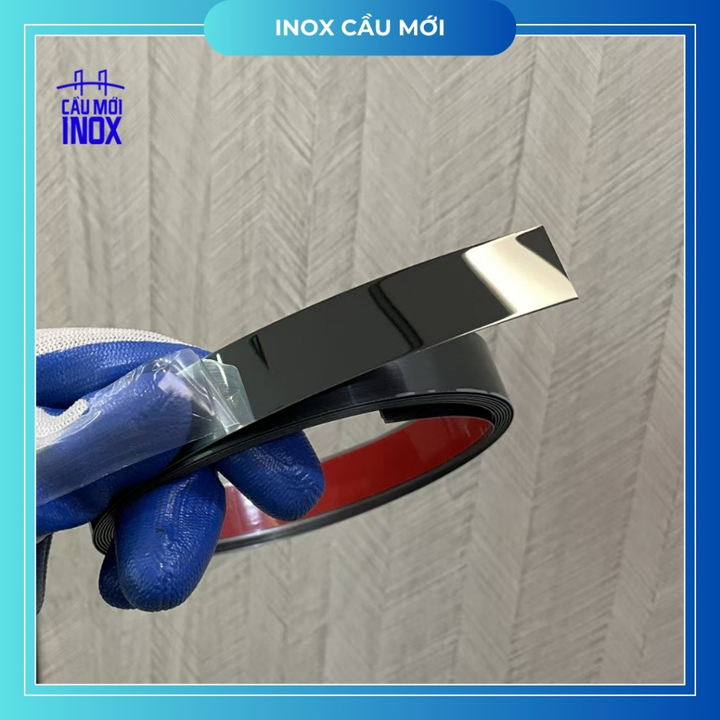 Nẹp la inox dán tường 5 mét/10 mét, có keo sẵn, màu bạc gương, hồng gương, vàng gương, đen gương