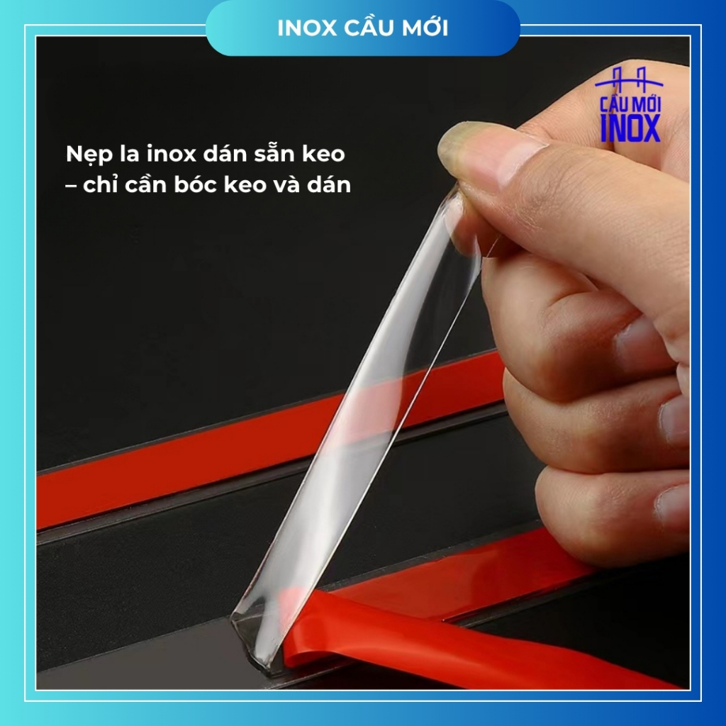 Nẹp la inox dán tường 5 mét/10 mét, có keo sẵn, màu bạc gương, hồng gương, vàng gương, đen gương