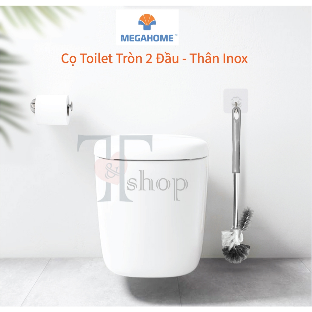 [HOẢ TỐC] Cây Cọ Chà Toilet MEGAHOME Hai Đầu Cọ Tròn Rửa Bồn Cầu, Nhà Tắm, Nhà Vệ Sinh Cán inox Hộp Đựng Kiểu Dán Tường