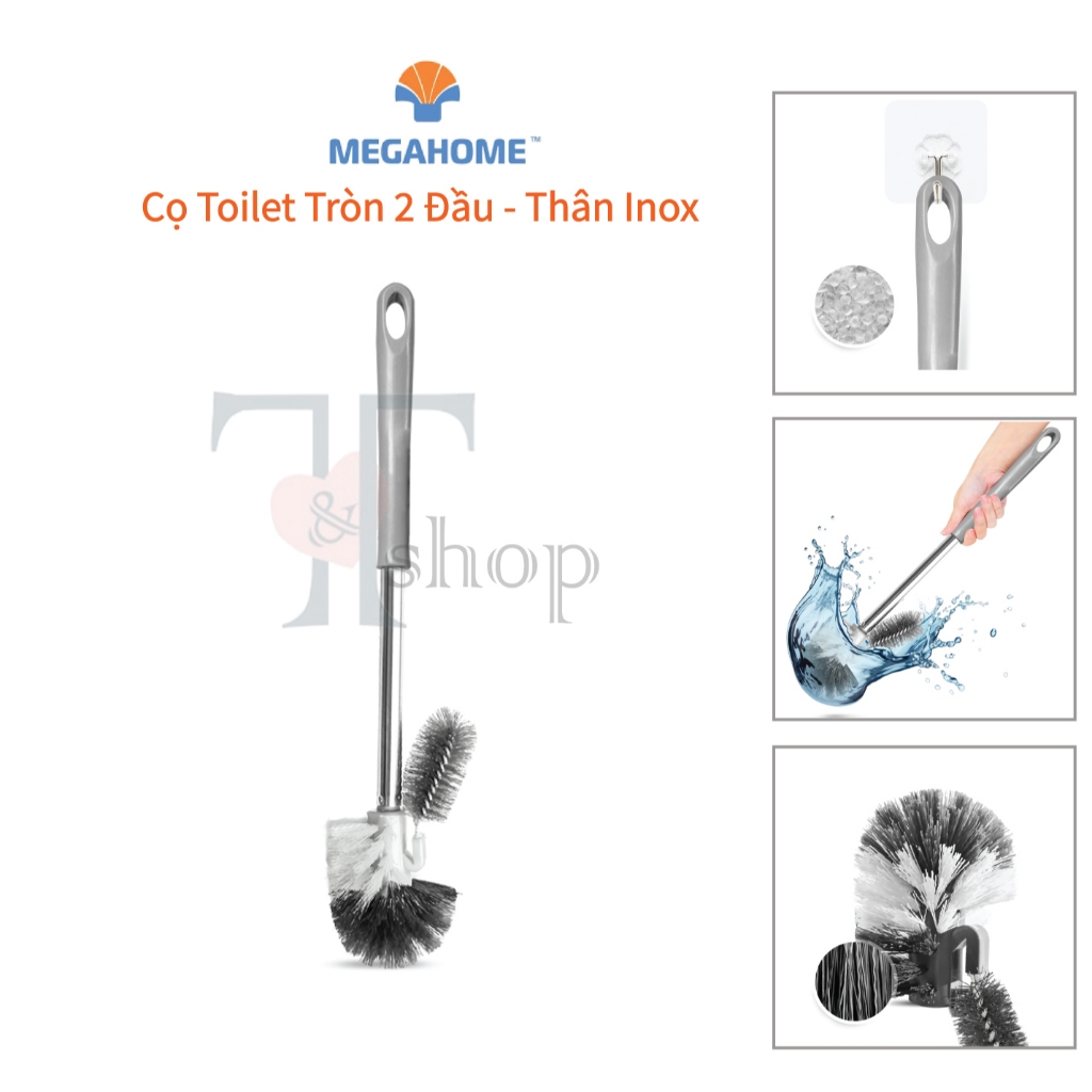 [HOẢ TỐC] Cây Cọ Chà Toilet MEGAHOME Hai Đầu Cọ Tròn Rửa Bồn Cầu, Nhà Tắm, Nhà Vệ Sinh Cán inox Hộp Đựng Kiểu Dán Tường