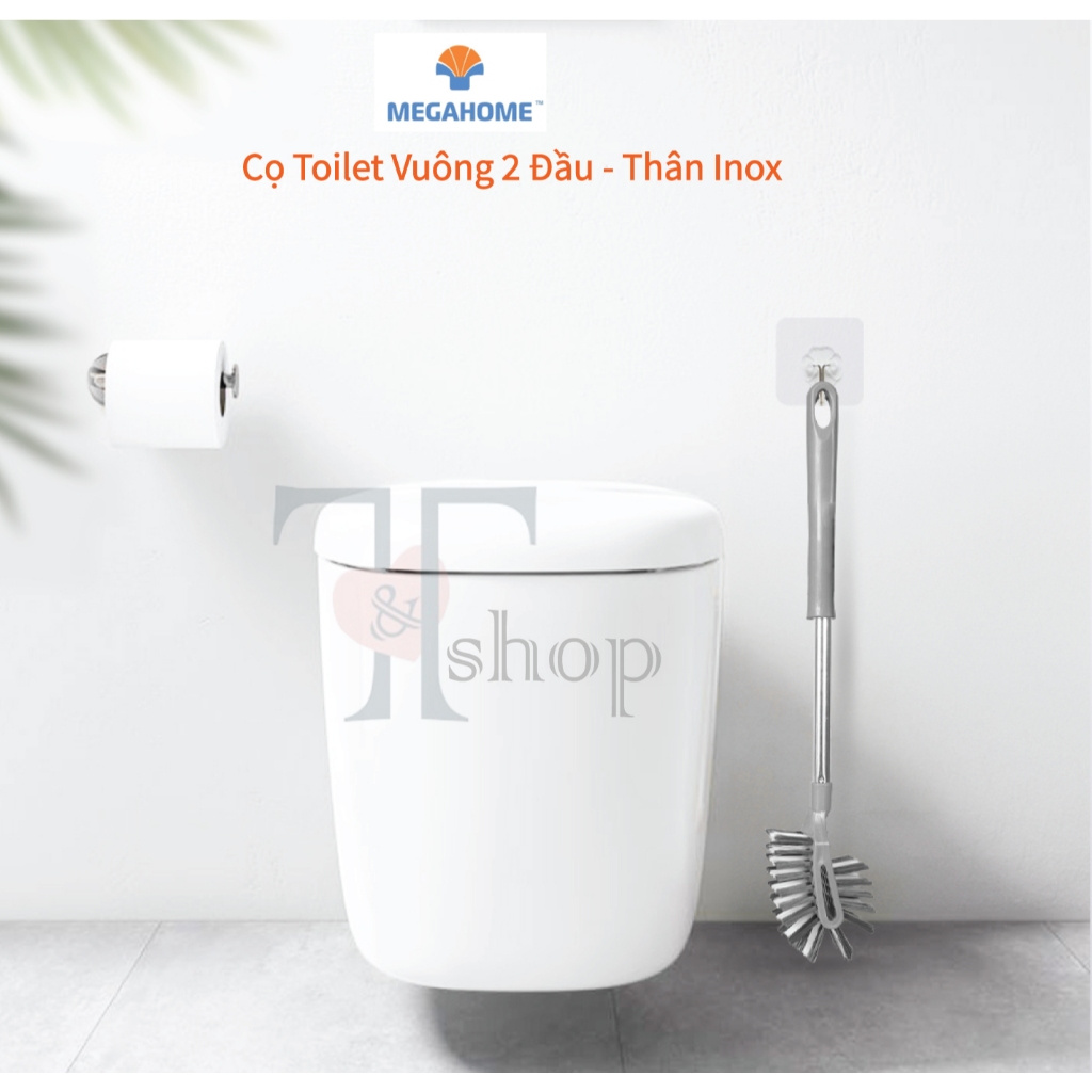 [HOẢ TỐC] Cây Cọ Toilet 2 Đầu Vuông Inox MEGAHOME Cọ Chà Bồn Cầu Chất Liệu Lông Cước, Dày Dặn